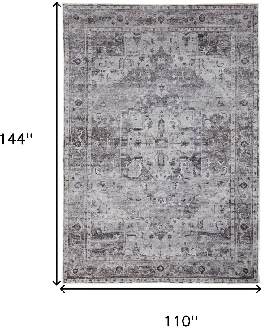 Gray and Ivory Oriental Power Loom Worn Faded Washable Area Rug Photo 3