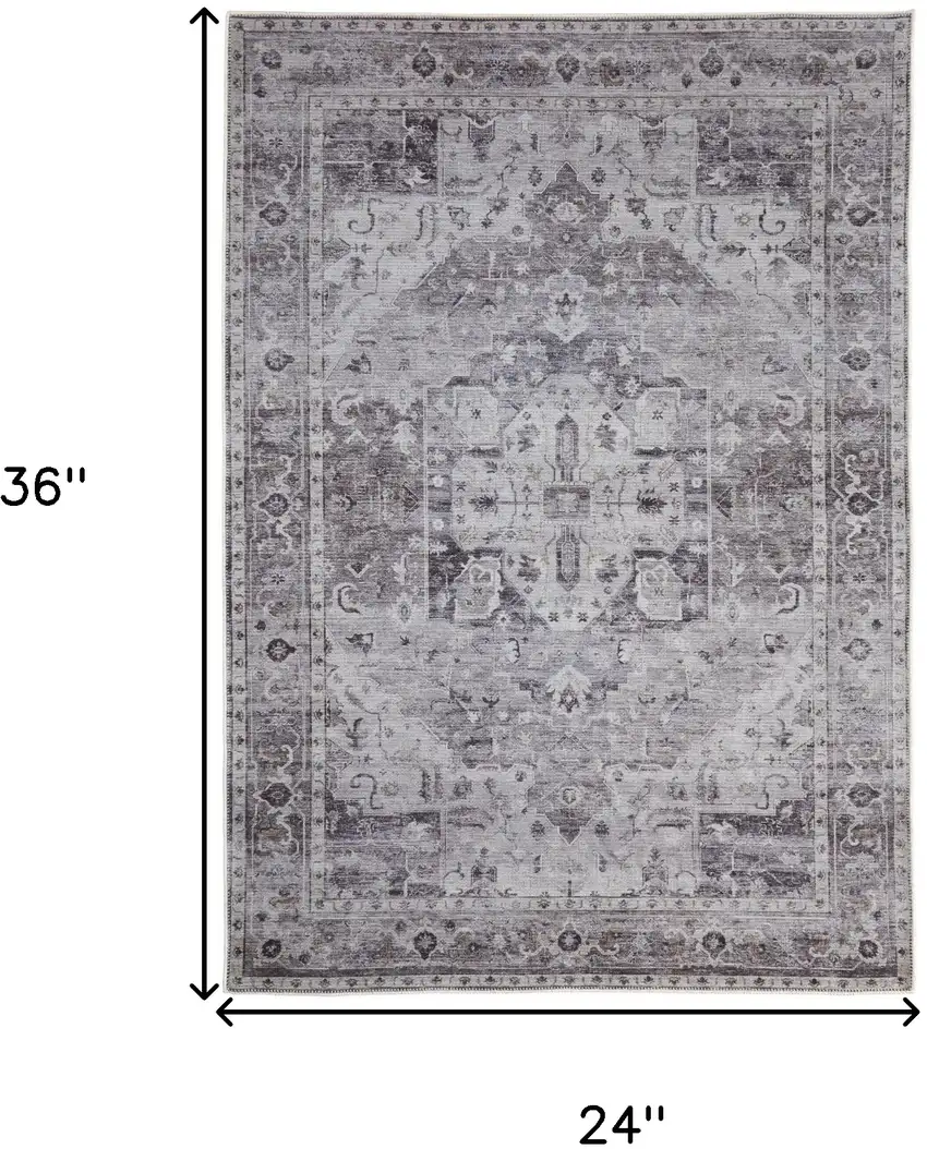 Gray and Ivory Oriental Power Loom Worn Faded Washable Area Rug Photo 3