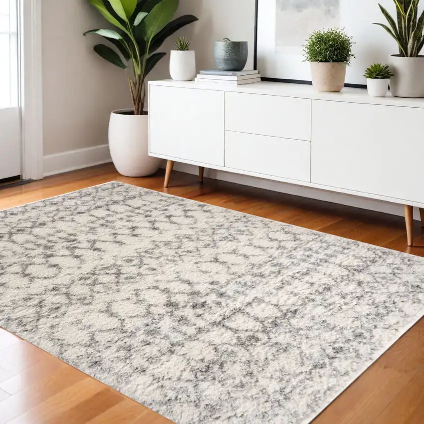 Gray and Ivory Southwestern Shag Power Loom Area Rug Photo 1