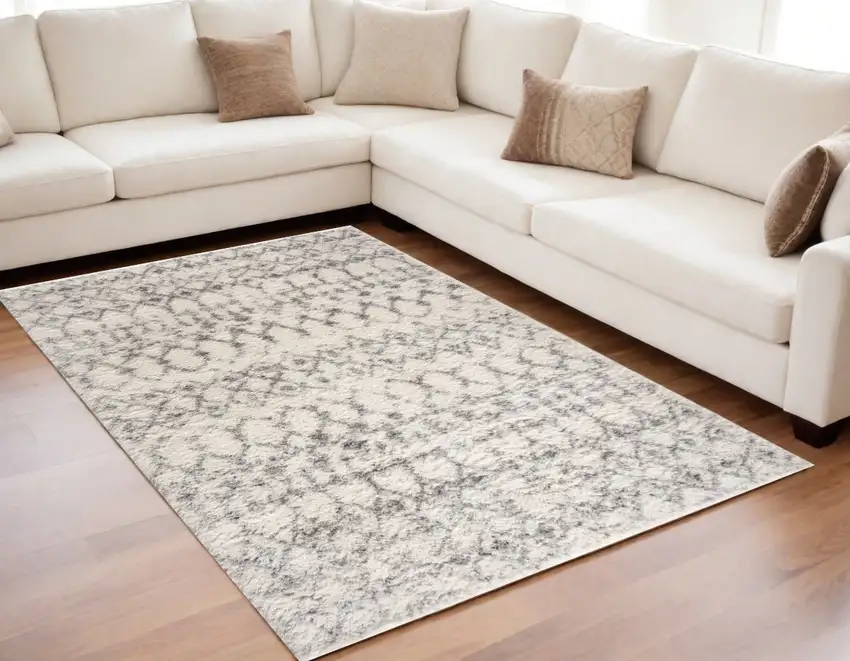 Gray and Ivory Southwestern Shag Power Loom Area Rug Photo 1