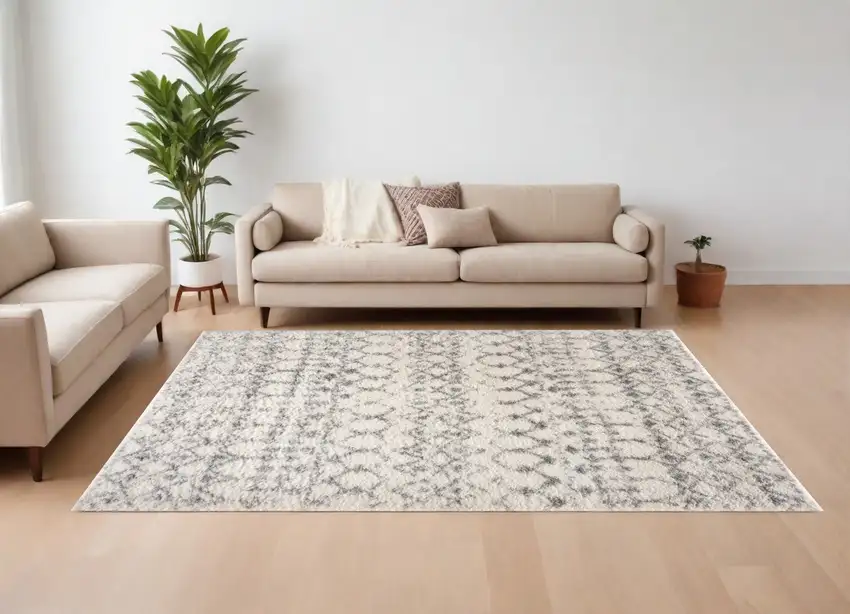 Gray and Ivory Southwestern Shag Power Loom Area Rug Photo 1