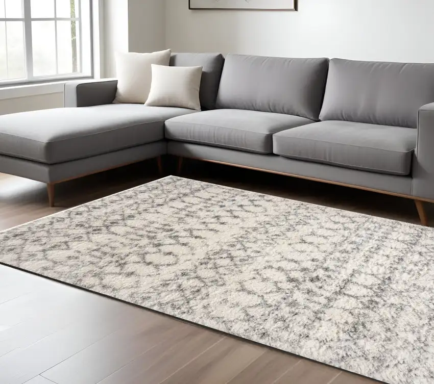 Gray and Ivory Southwestern Shag Power Loom Area Rug Photo 3