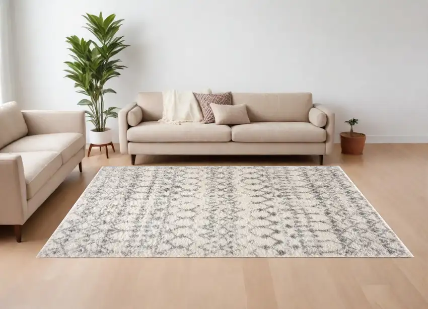 Gray and Ivory Southwestern Shag Power Loom Area Rug Photo 1