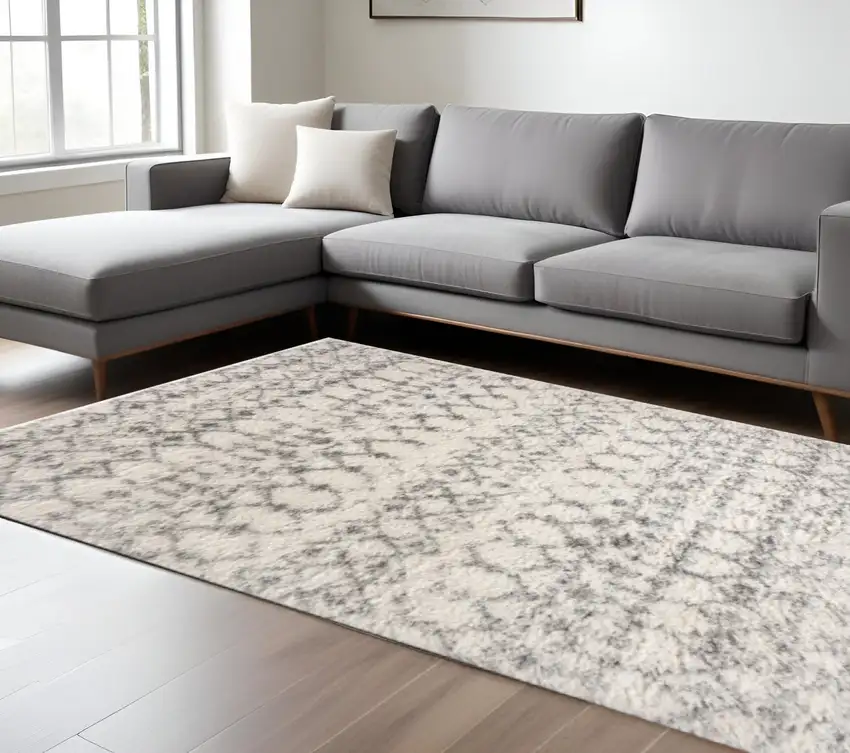 Gray and Ivory Southwestern Shag Power Loom Area Rug Photo 1