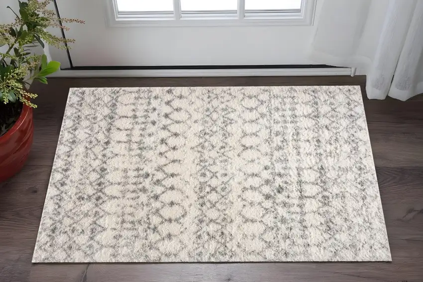 Gray and Ivory Southwestern Shag Power Loom Distressed Area Rug Photo 2