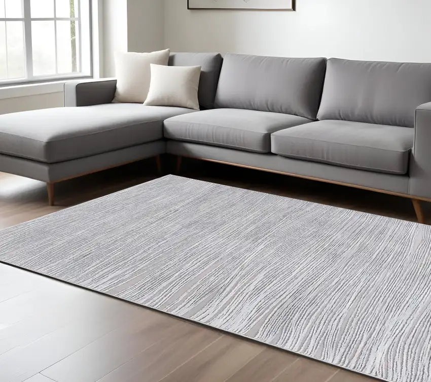 Gray and Ivory Striped Power Loom Area Rug Photo 1