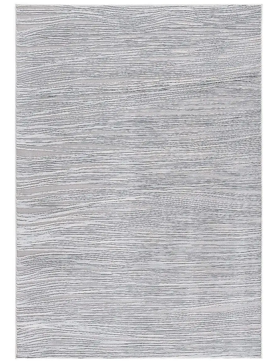 Gray and Ivory Striped Power Loom Area Rug Photo 2