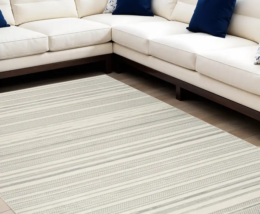Gray and Ivory Striped Power Loom Area Rug Photo 1