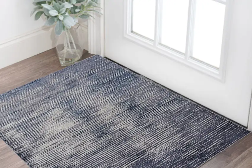 Gray and Ivory Striped Power Loom Distressed Area Rug Photo 1
