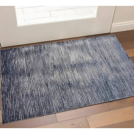 Blue Ivory And Gray Striped Distressed Area Rug Photo 1