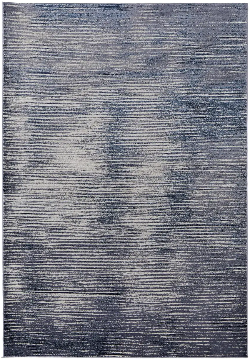 Gray and Ivory Striped Power Loom Distressed Area Rug Photo 2
