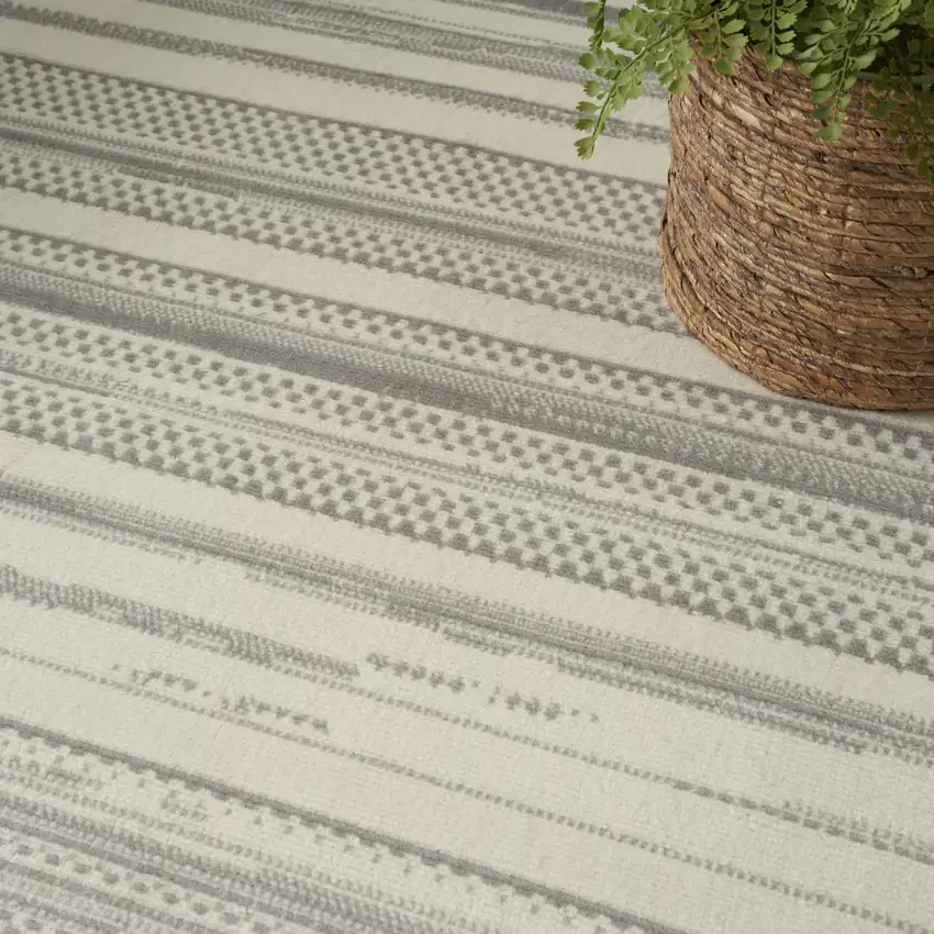 Gray and Ivory Striped Power Loom Distressed Area Rug Photo 9