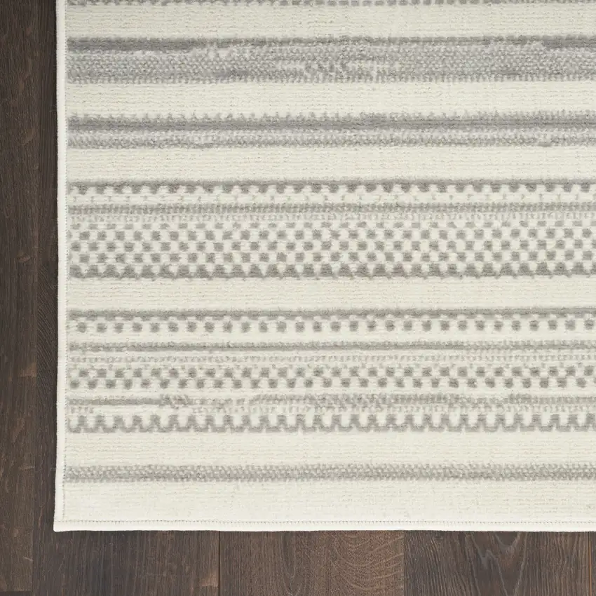 Gray and Ivory Striped Power Loom Distressed Area Rug Photo 7