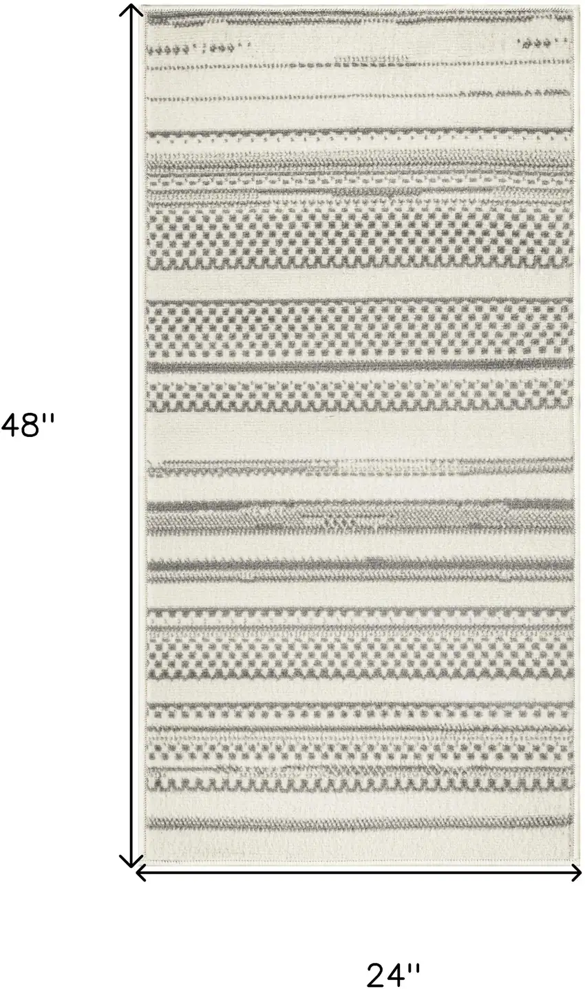 Gray and Ivory Striped Power Loom Distressed Area Rug Photo 3