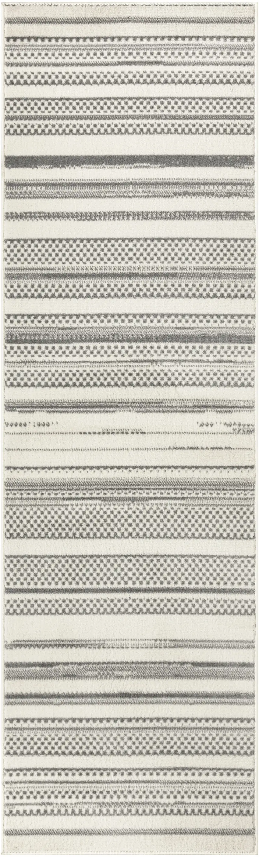 Gray and Ivory Striped Power Loom Distressed Runner Rug Photo 2