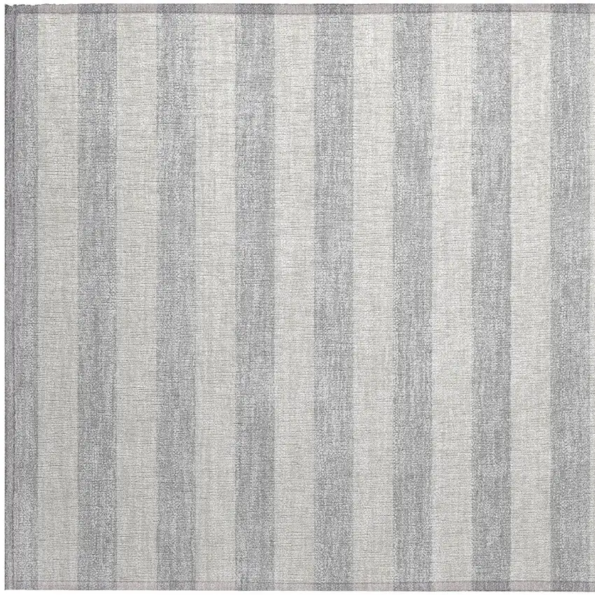 Gray and Ivory Striped Washable Non Skid Indoor Outdoor Area Rug Photo 7
