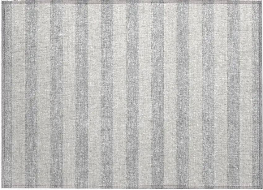 Gray and Ivory Striped Washable Non Skid Indoor Outdoor Area Rug Photo 2