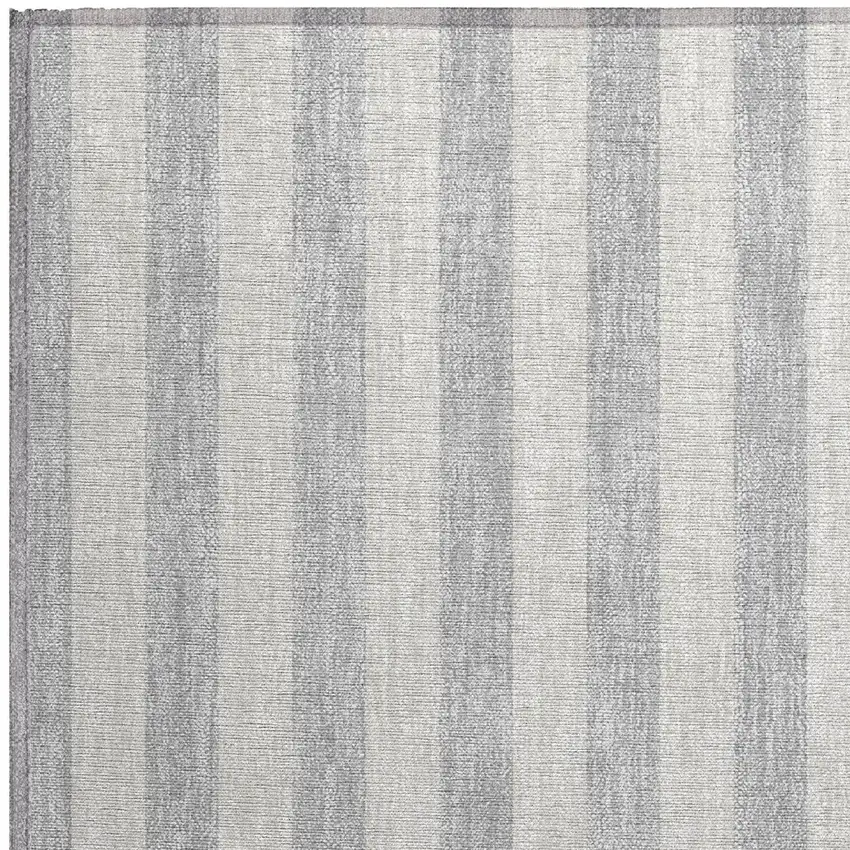 Gray and Ivory Striped Washable Non Skid Indoor Outdoor Area Rug Photo 6