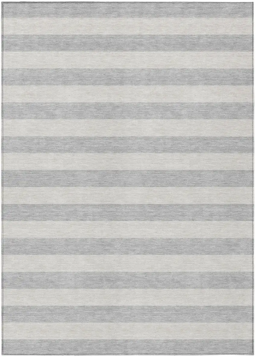 Gray and Ivory Striped Washable Non Skid Indoor Outdoor Area Rug Photo 2