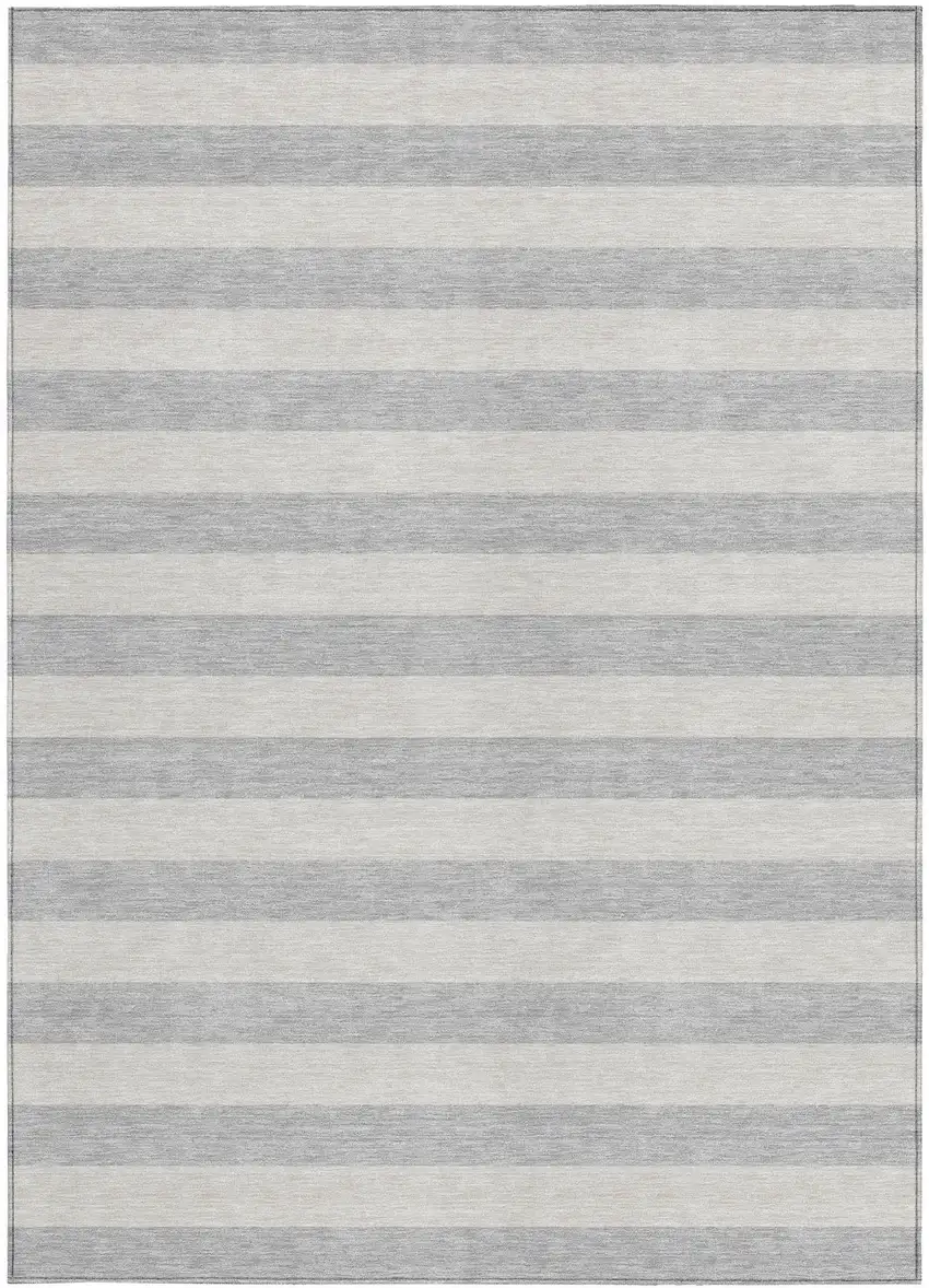 Gray and Ivory Striped Washable Non Skid Indoor Outdoor Area Rug Photo 5