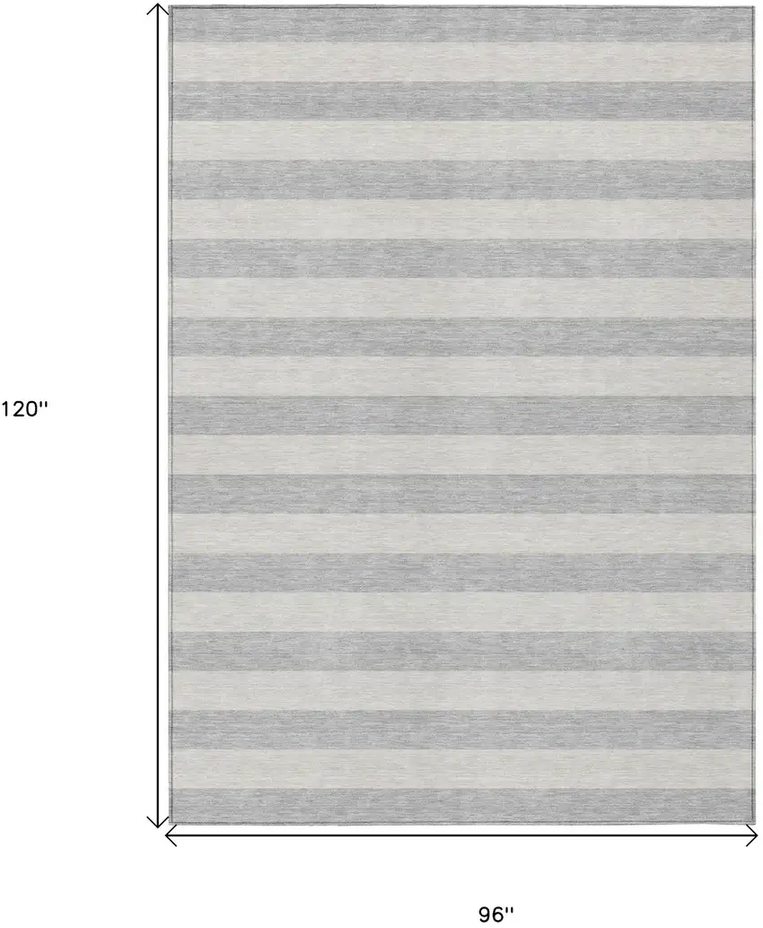Gray and Ivory Striped Washable Non Skid Indoor Outdoor Area Rug Photo 3
