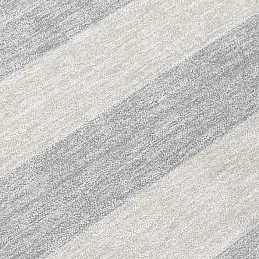 Gray and Ivory Striped Washable Non Skid Indoor Outdoor Area Rug Photo 8