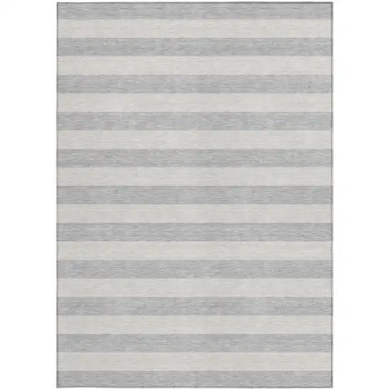Gray and Ivory Striped Washable Non Skid Indoor Outdoor Area Rug Photo 4