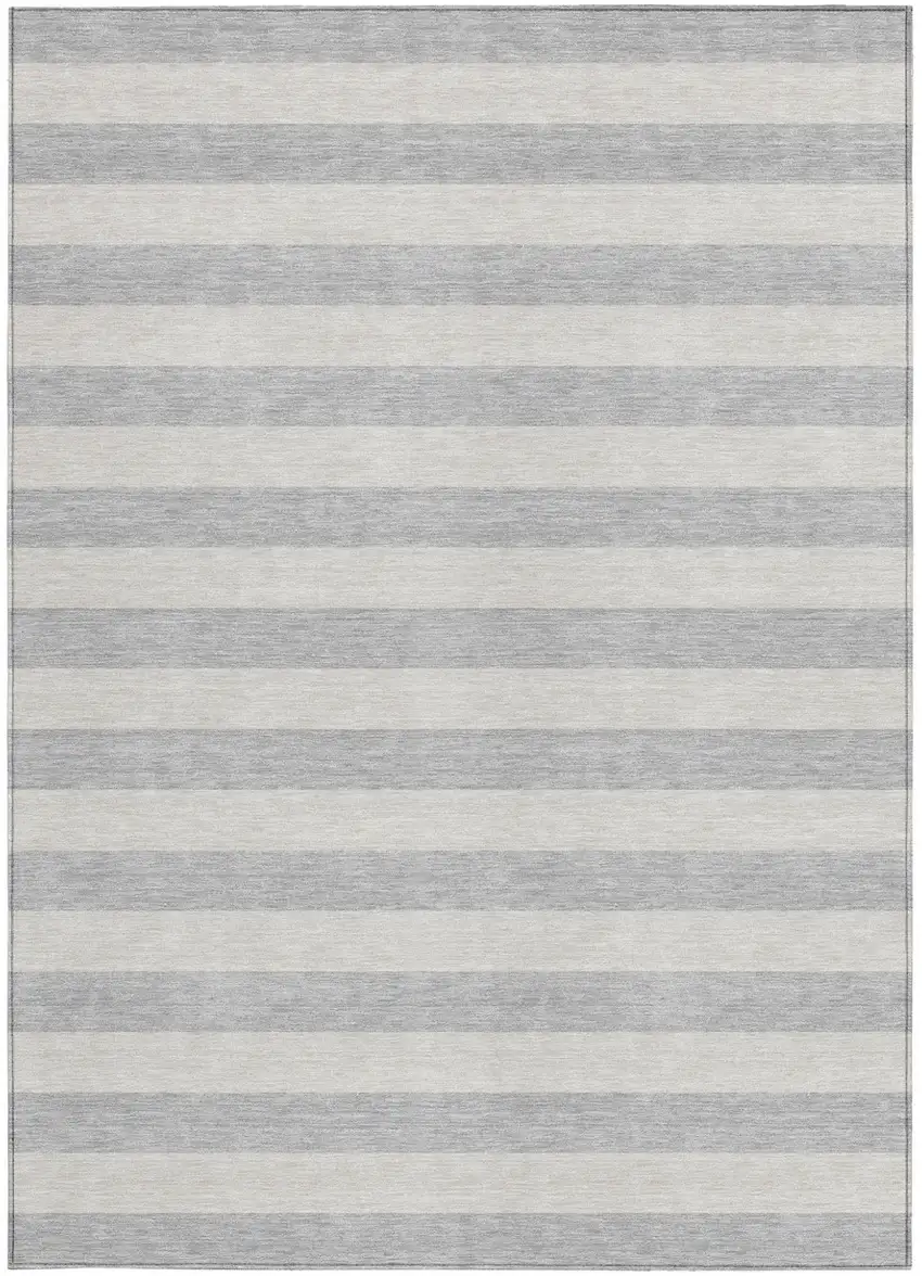 Gray and Ivory Striped Washable Non Skid Indoor Outdoor Area Rug Photo 4