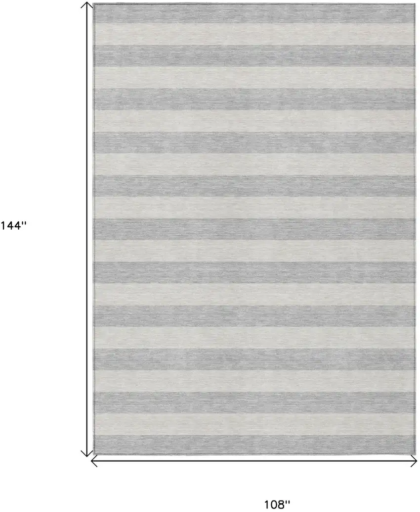 Gray and Ivory Striped Washable Non Skid Indoor Outdoor Area Rug Photo 3