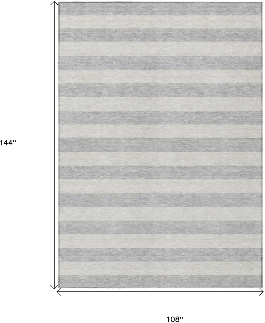 Gray and Ivory Striped Washable Non Skid Indoor Outdoor Area Rug Photo 3