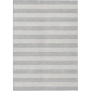 Photo of Gray and Ivory Striped Washable Non Skid Indoor Outdoor Area Rug