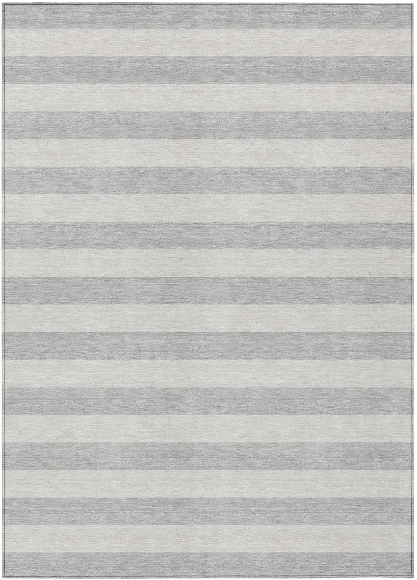 Gray and Ivory Striped Washable Non Skid Indoor Outdoor Area Rug Photo 2