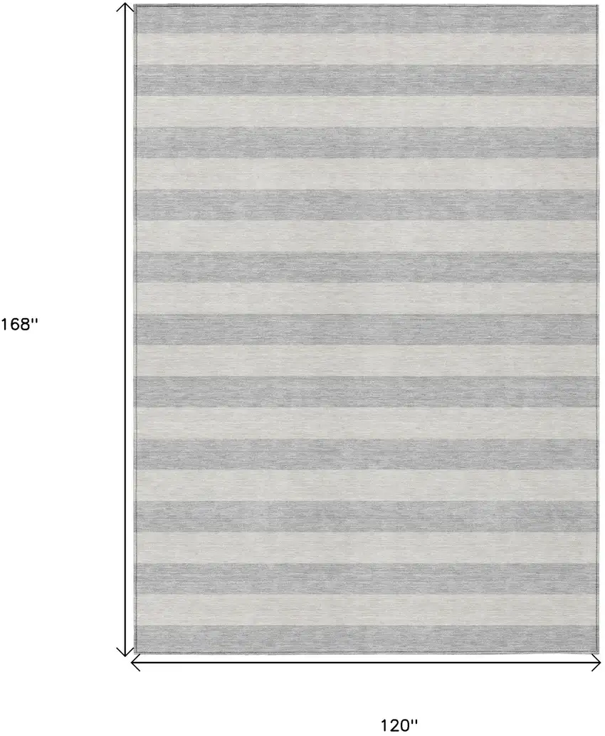 Gray and Ivory Striped Washable Non Skid Indoor Outdoor Area Rug Photo 3