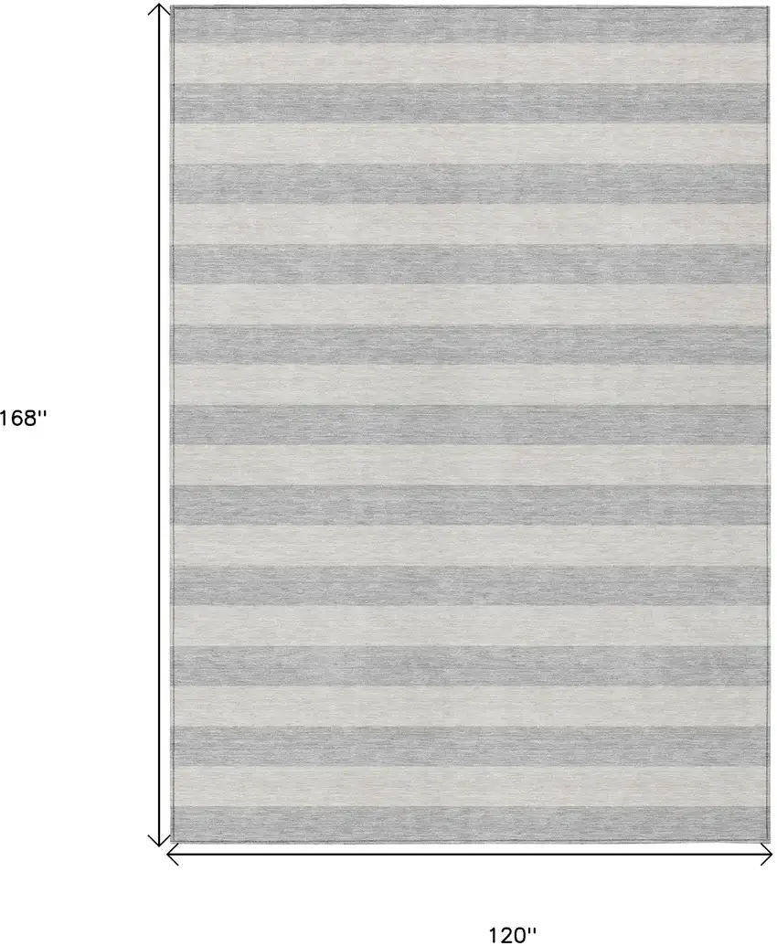 Gray and Ivory Striped Washable Non Skid Indoor Outdoor Area Rug Photo 3