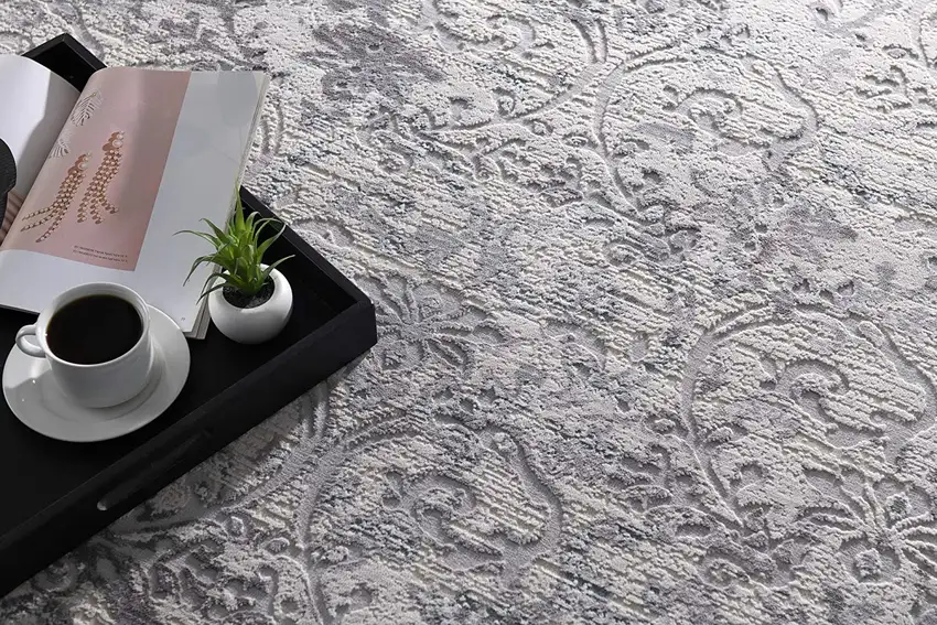 Gray and Ivory Toile Power Loom Area Rug Photo 3