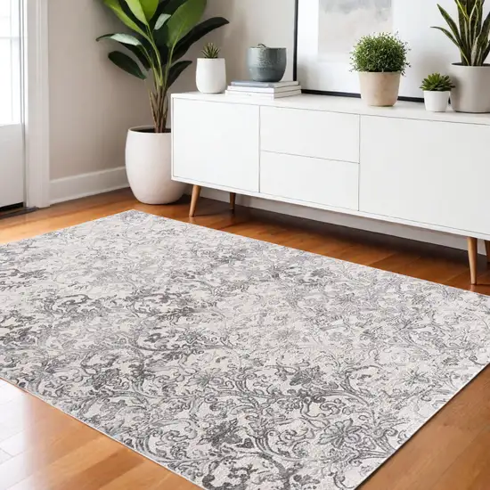 Gray and Ivory Toile Power Loom Area Rug Photo 1