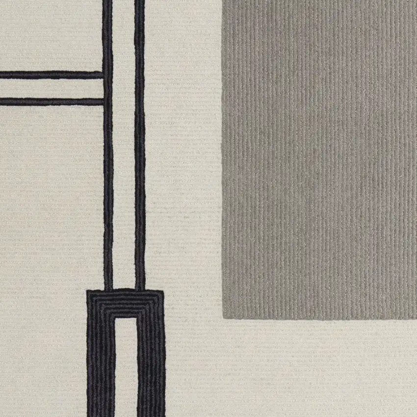 Gray and Ivory Wool Abstract Geometric Hand Tufted Area Rug Photo 6