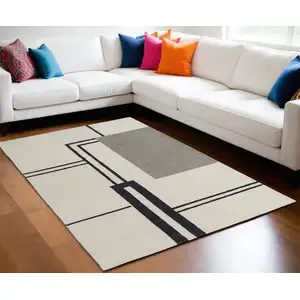 Photo of Gray and Ivory Wool Abstract Geometric Hand Tufted Area Rug