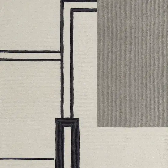 Gray and Ivory Wool Abstract Geometric Hand Tufted Area Rug Photo 7