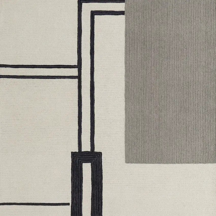Gray and Ivory Wool Abstract Geometric Hand Tufted Area Rug Photo 7
