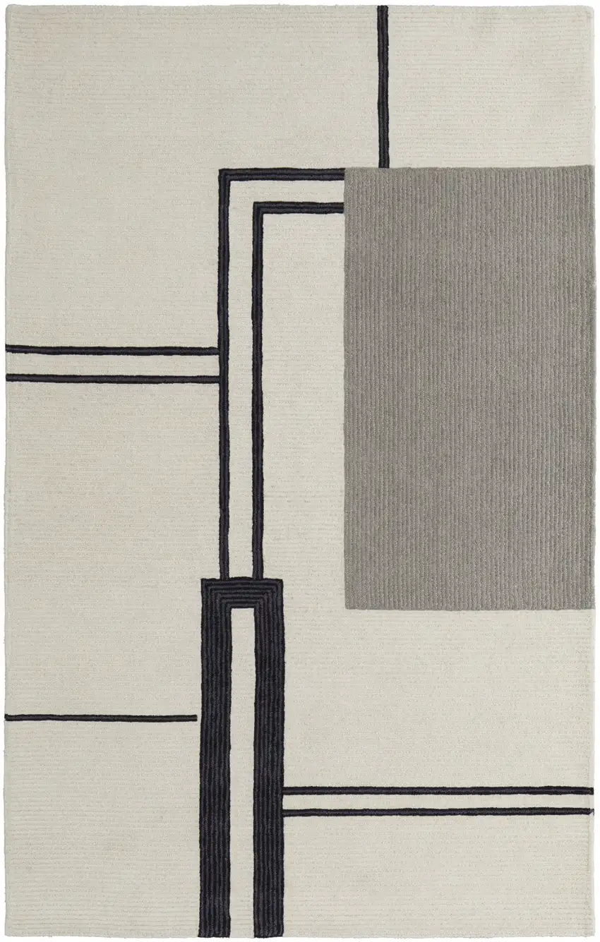 Gray and Ivory Wool Abstract Geometric Hand Tufted Area Rug Photo 5