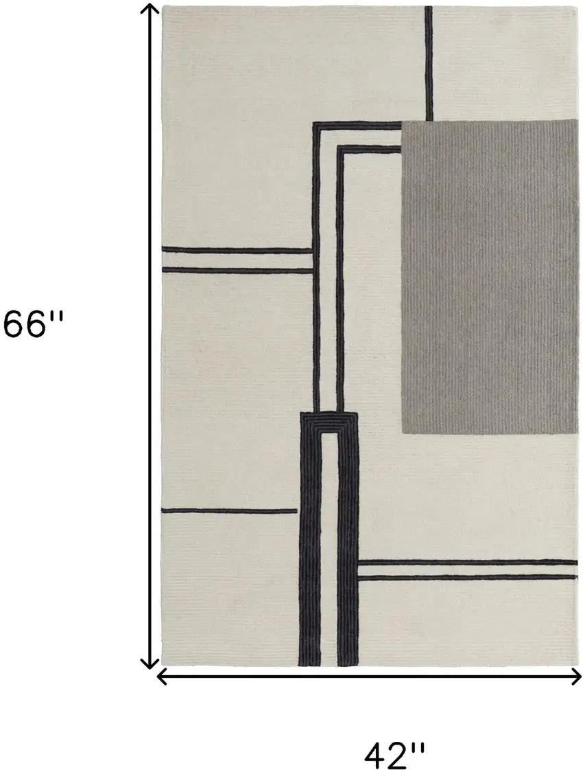 Gray and Ivory Wool Abstract Geometric Hand Tufted Area Rug Photo 3