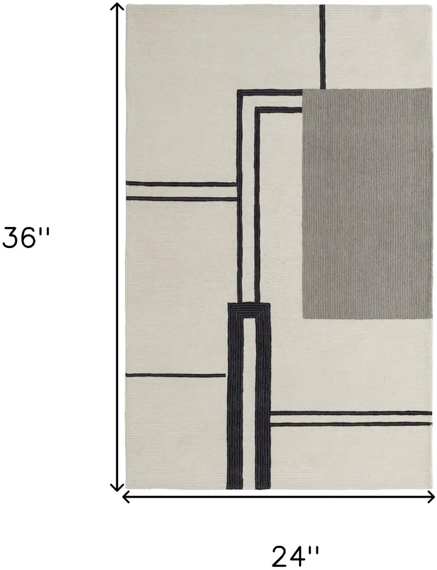 Gray and Ivory Wool Abstract Geometric Hand Tufted Area Rug Photo 3