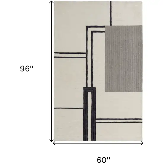 Gray and Ivory Wool Abstract Geometric Hand Tufted Area Rug Photo 8