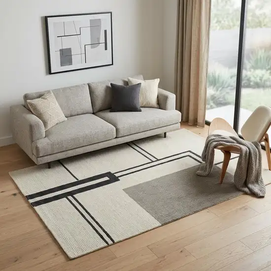 Gray and Ivory Wool Abstract Geometric Hand Tufted Area Rug Photo 1