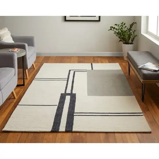 Gray and Ivory Wool Abstract Geometric Hand Tufted Area Rug Photo 9