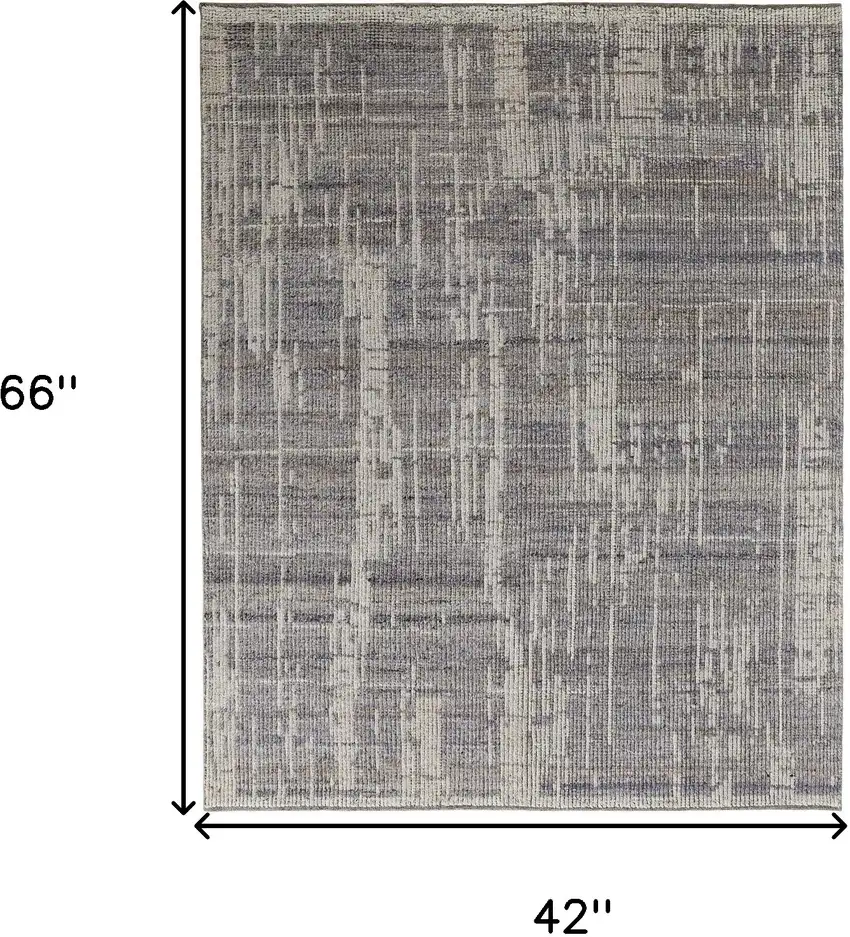 Gray and Ivory Wool Abstract Hand Knotted Worn Faded Area Rug Photo 3