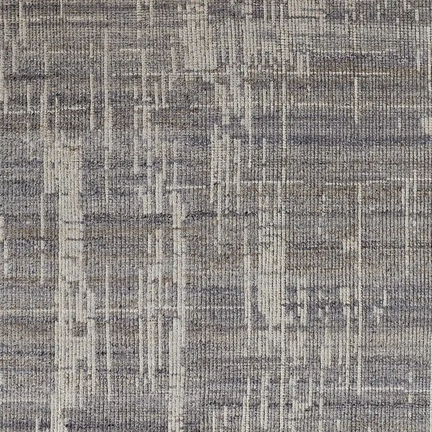 Gray and Ivory Wool Abstract Hand Knotted Worn Faded Area Rug Photo 8