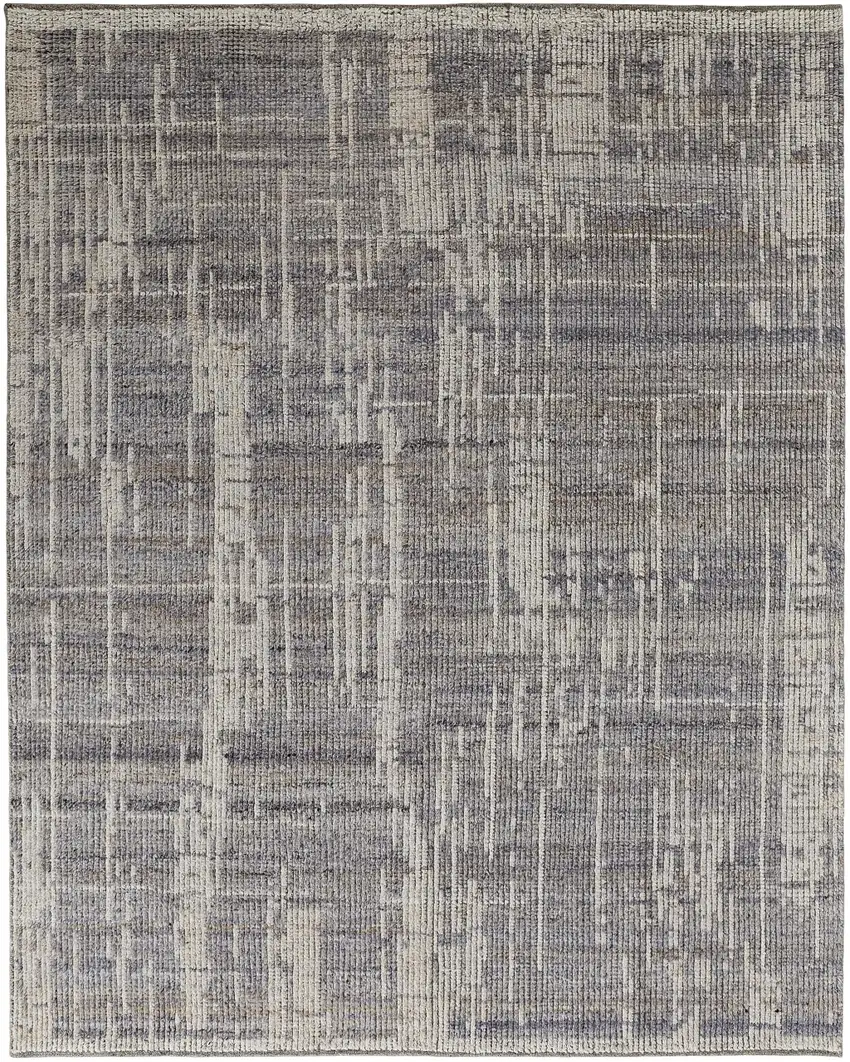 Gray and Ivory Wool Abstract Hand Knotted Worn Faded Area Rug Photo 4
