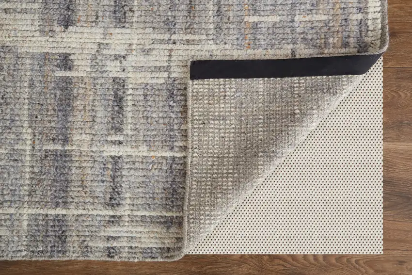 Gray and Ivory Wool Abstract Hand Knotted Worn Faded Area Rug Photo 6